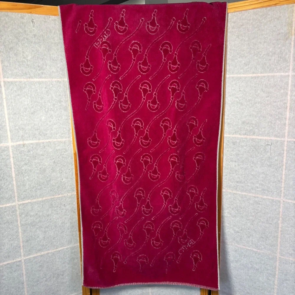 Vintage Gucci‎ Towel Set 5 Piece Burgundy Cotton Horsebit Stirrup Monogram Auth